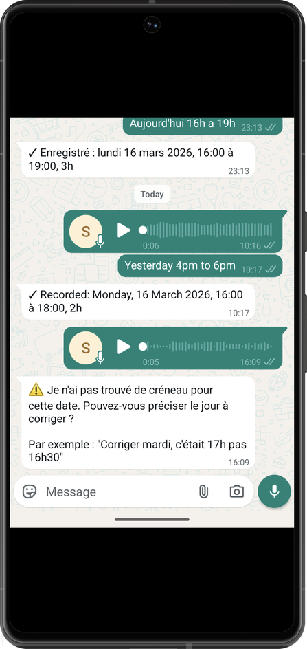 Correction d'un créneau par la nounou via WhatsApp